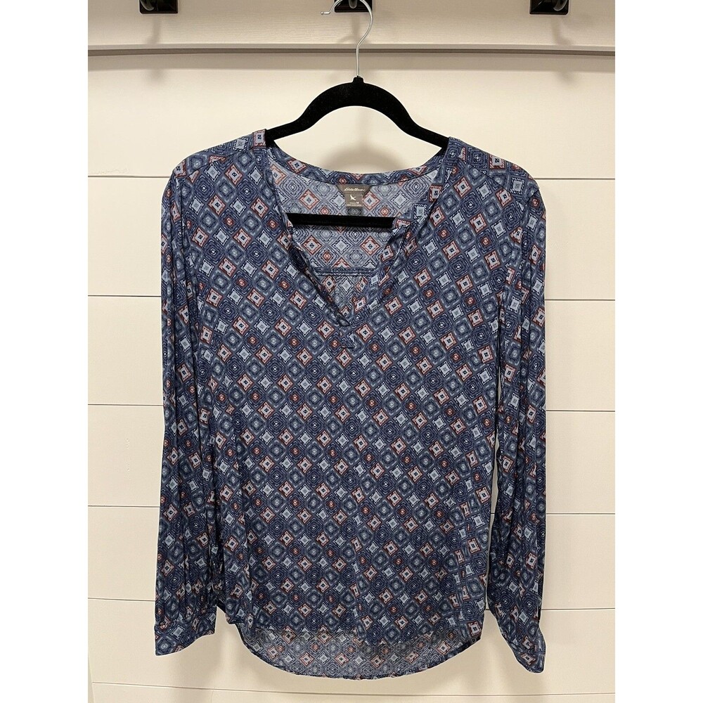 Eddie Bauer Split Neck Henley Blouse Top Size Medium Office Business Casual Boho